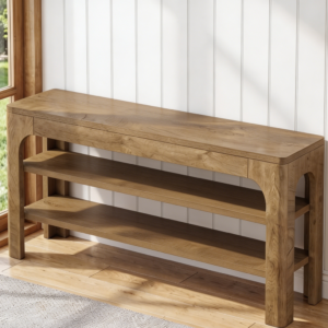 Rustic Brown 47.2" Wooden Shoe Storage Bench 2-Tier Shelves