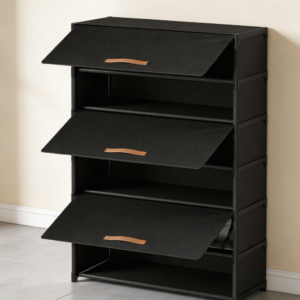 Black 7-Tier Shoe Cabinet with Door 28 Pair