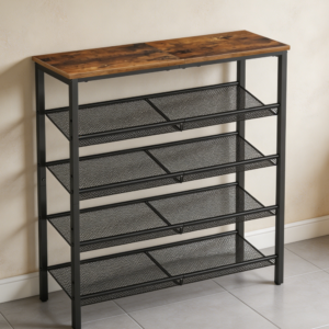 Rustic Brown 5-Tier Metal Shoe Rack Adjustable Mesh Shelves