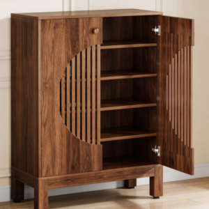 Brown 5-Tier Farmhouse Shoe Cabinet Round Louvered Doors